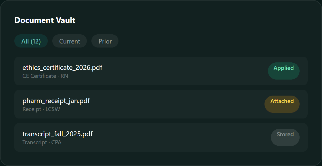 Document vault with status badges